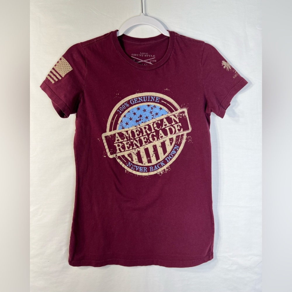 Women’s Slim Fit Style Maroon Size L Grunt Style US 1776 Short Sleeve T Shirt